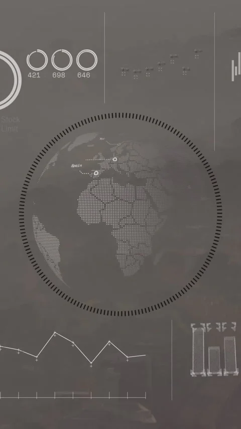 Animation of interface with data processing over spinning globe against aerial Stock Footage 344525345