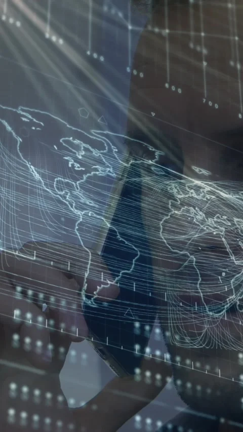 Animation of interface with data processing over caucasian businessman talking Stock Footage 344556841