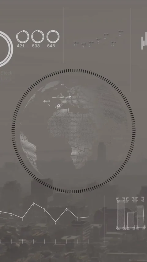 Animation of interface with data processing over spinning globe against aerial Stock Footage 344557324