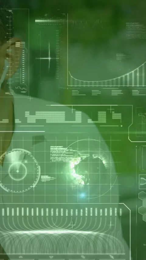 Animation of interface with data processing over man talking on smartphone Stock Footage 344706200