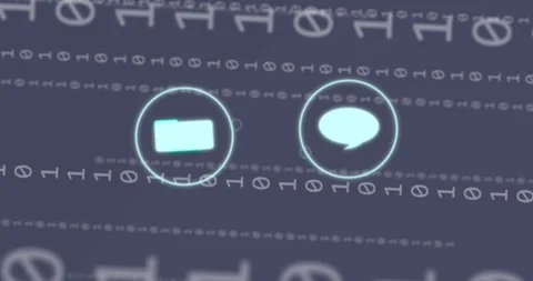 Animation of interface with digital icons and binary coding against grey Stock Footage 328524159