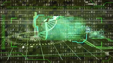 Animation of interface with medical data processing against binary coding Stock Footage 222024122