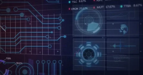 Animation of interface with microprocessor connections, statistical and stock Stockbeeldmateriaal 241075694