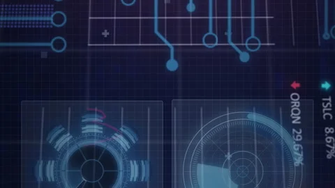 Animation of interface with microprocessor connections, statistical and stock Stockbeeldmateriaal 313369428