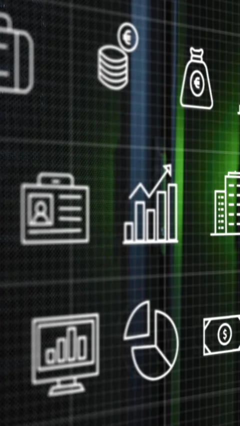 Animation of interface with multiple digital icons against computer server room Stock Footage 320921830