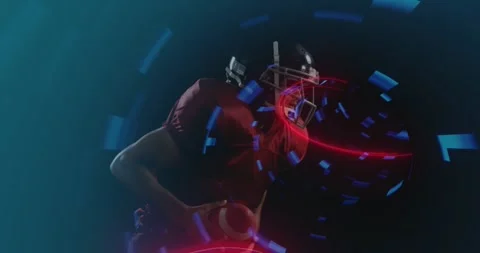 Animation of interface processing data over american football player running Stock Footage 328449853