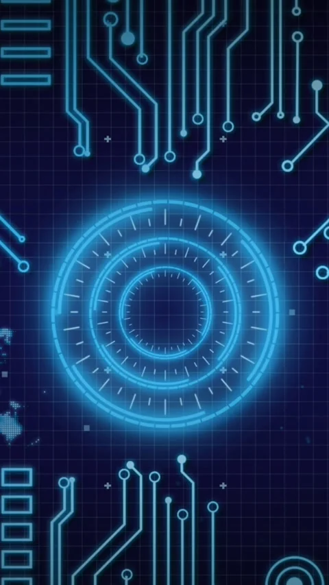 Animation of interface with round scanner and microprocessor connections against 스톡 동영상 319222926