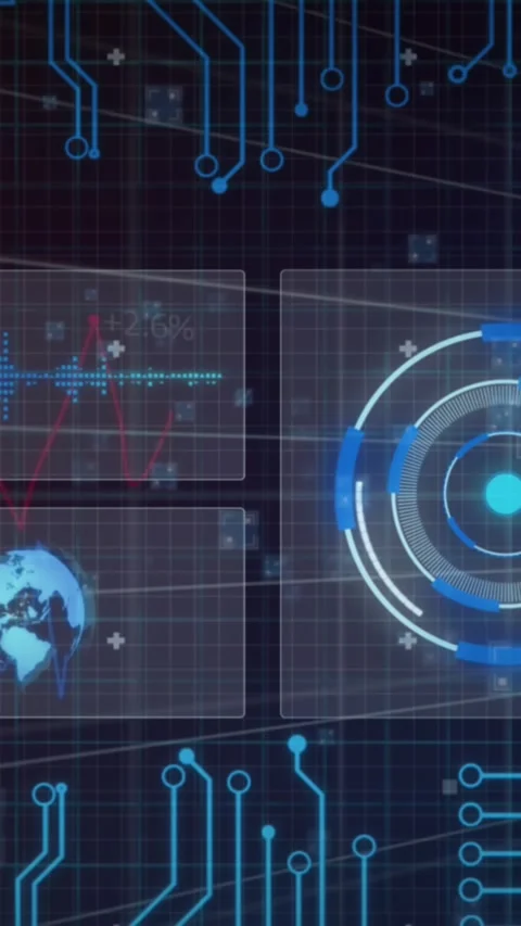 Animation of interface with round scanner, data processing and microprocessor Stockbeeldmateriaal 319264950