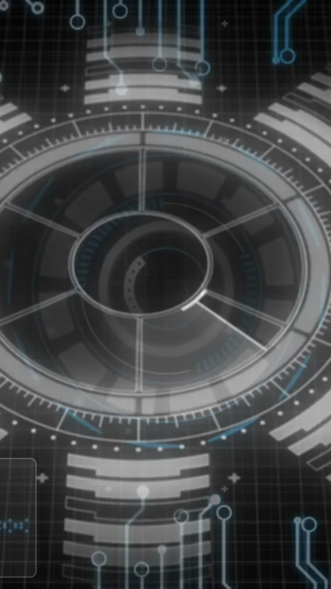 Animation of interface with round scanner, microprocessor connections and data Stockbeeldmateriaal 321580754