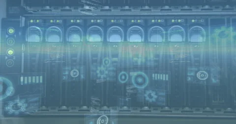 Animation of interface screens with information moving over flashing computer Video stock 152011614