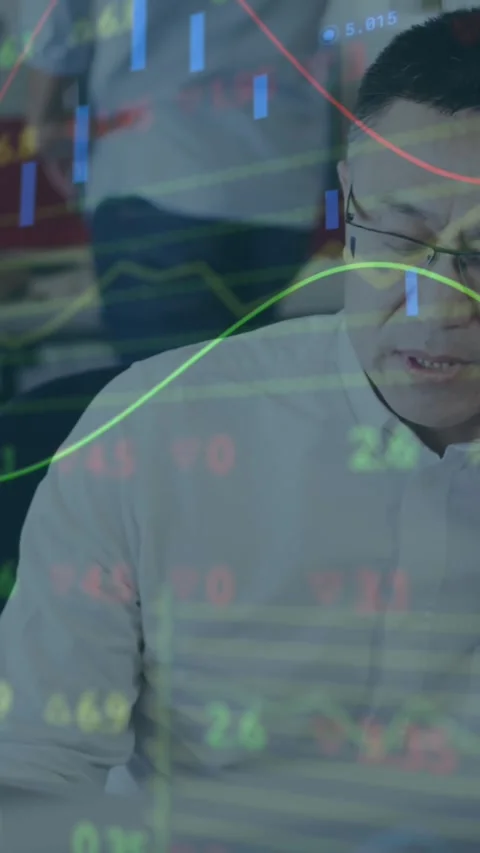 Animation of interface showing data and statistics with businessman on phone in Stock Footage 331717884