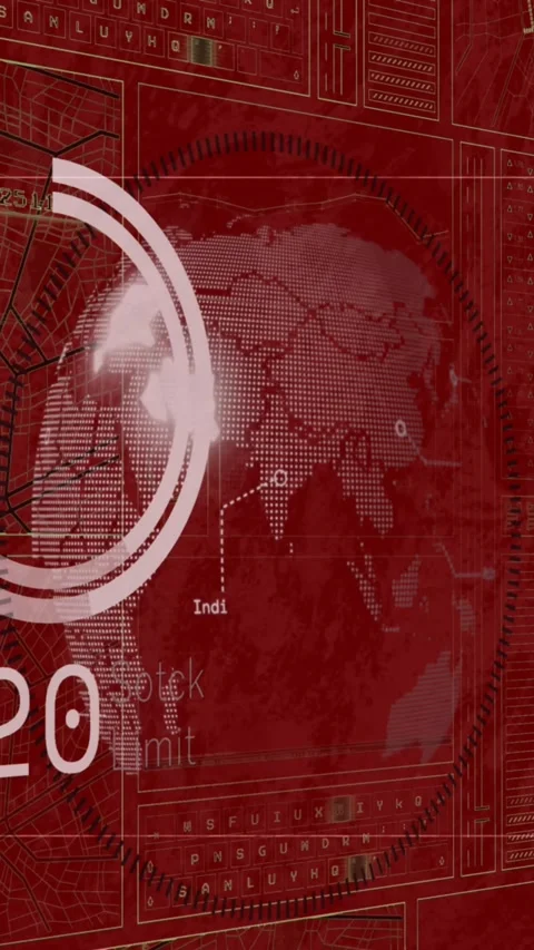 Animation of interface with spinning globe and data processing against red Stock Footage 344693519