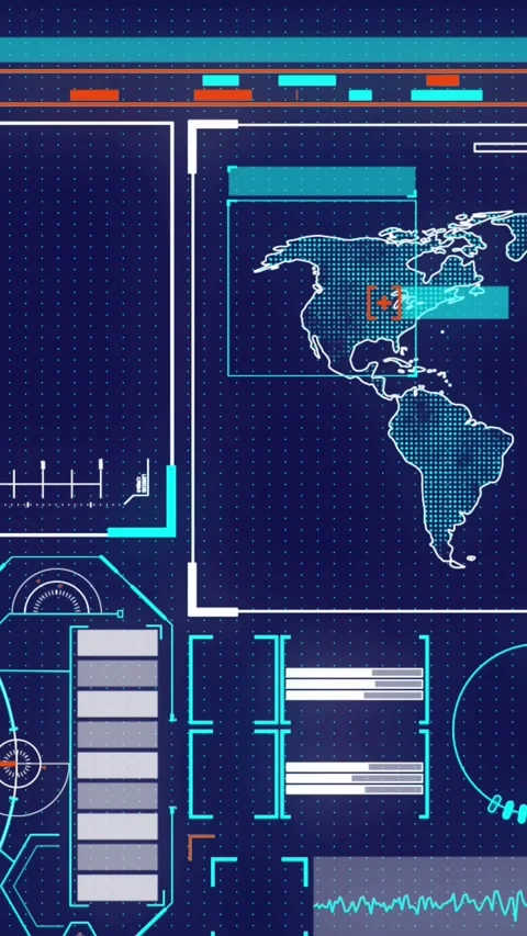 Animation of interface with spinning globe, world map and data processing Stock Footage 344774881