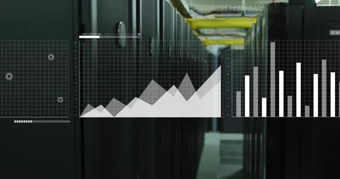Animation of interface with statistical data processing against computer server Stock Footage 326097837