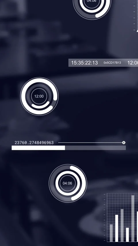 Animation of interface with statistical data processing against empty office Stock Footage 344723478