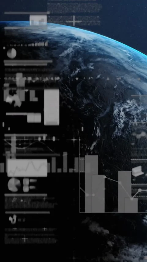 Animation of interface with statistical data processing over globe against blue Stock Footage 344766182