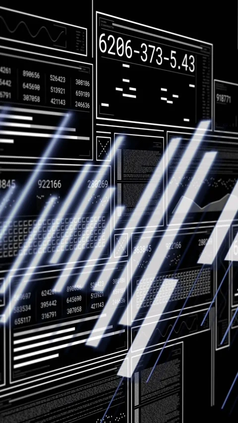 Animation of interfaces with data processing against black background Stock Footage 344803104