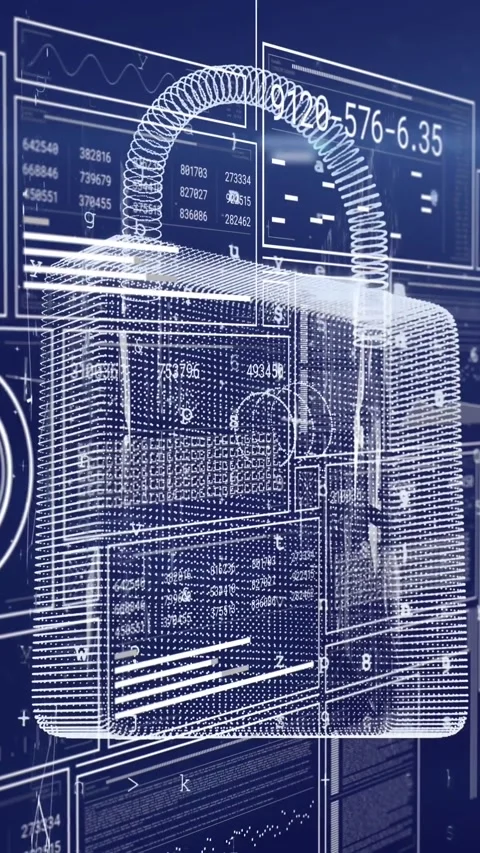 Animation of interfaces with data processing over security padlock icon against Stock Footage 344011936