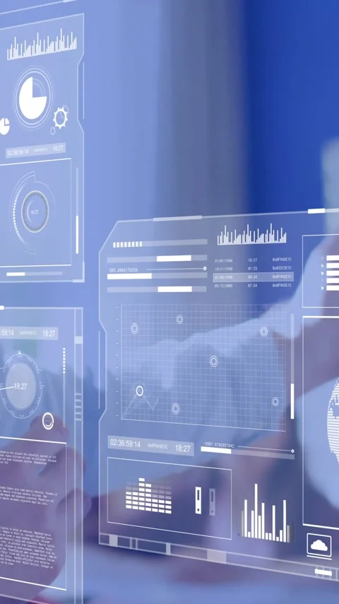 Animation of interfaces processing data over diverse male teacher and Stock Footage 343504468