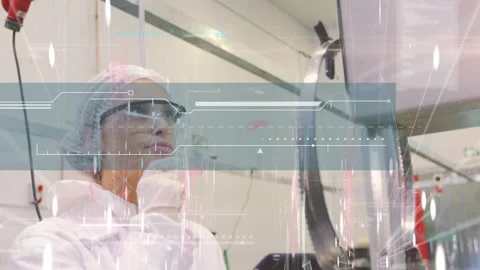 Animation of interference and data processing over caucasian female scientist Stock Footage 327201480