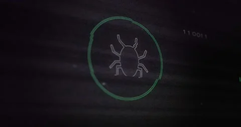 Animation of interference over bug icon , data processing and computer circuit Stockbeeldmateriaal 194552420