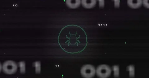 Animation of interference over bug icon , data processing and computer circuit Stockbeeldmateriaal 194552441
