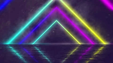 Animation of interference over colorful triangles on black background Stock Footage 326764781