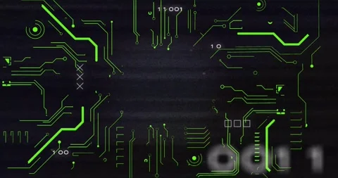 Animation of interference over cross, data processing and computer circuit board Stock Footage 330782876