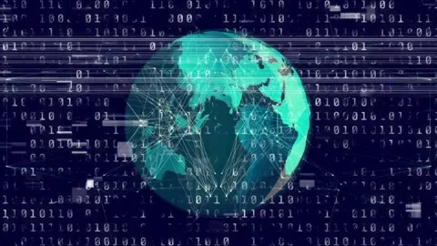 Animation of interference over globe and binary coding Stock Footage 326031845