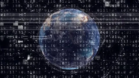 Animation of interference over globe and binary coding Stock Footage 328086684