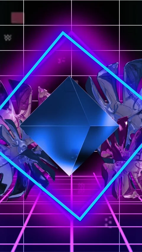 Animation of interference over leaves and neon shapes on black background Stock Footage 323898010