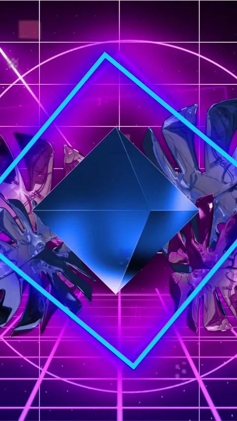 Animation of interference over neon shapes with leaves and lines on black Stock Footage 323898006