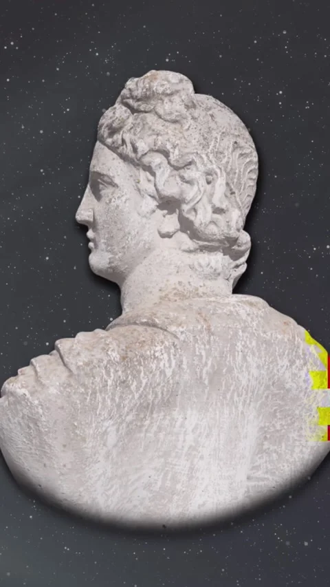 Animation of interference over sculpture with light trails and spots on black Stock Footage 319513815