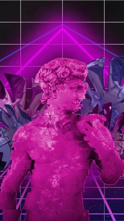 Animation of interference over sculpture with tropical leaves and over lines on Stock Footage 323341221