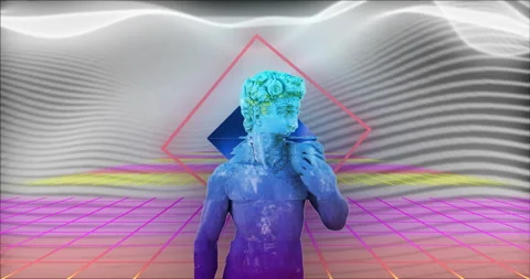Animation of interference over shapes moving and sculpture on black background Stock Footage 310157200