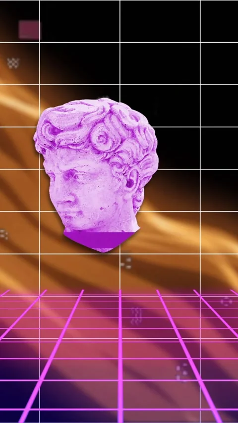 Animation of interference over shapes moving and sculptures on black background Stock Footage 341659885