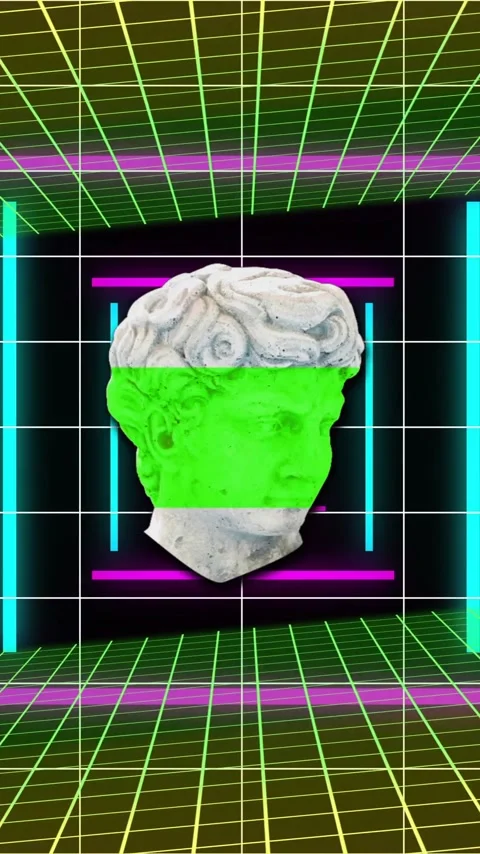 Animation of interference over shapes moving and sculpture on black background Stock Footage 341659886
