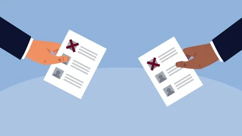Animation of interracial hands holding election voting papers with cross ma.. Stockbeeldmateriaal 333721855