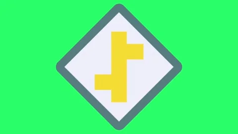 Animation Intersection warning sign on green background. Vídeo Stock 261923735