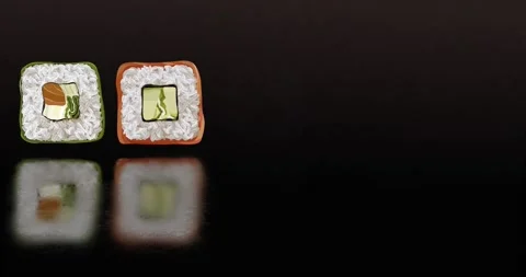 Animation intro video sushi rolls on black background Stock Footage 194903544