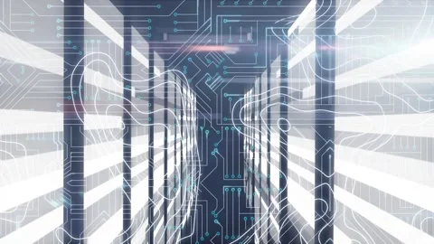 Animation of isohypses, lights and integrated circuit in tunnel Stock Footage 329688718