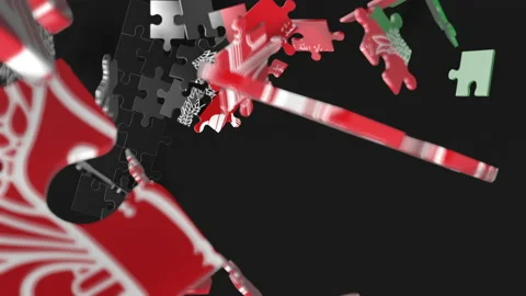 Animation of jigsaw puzzle assemble. Problem solving and completing concept.  Stock Footage 154331394