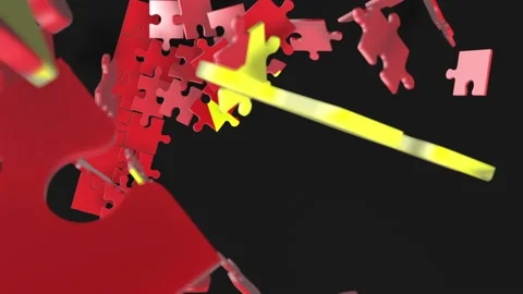 Animation of jigsaw puzzle assemble. Problem solving and completing concept.  Stock Footage 154331829