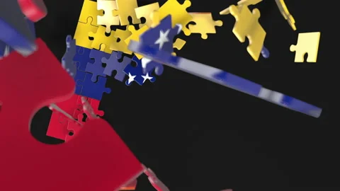 Animation of jigsaw puzzle assemble. Problem solving and completing concept.  Stock Footage 154331895