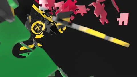 Animation of jigsaw puzzle assemble. Problem solving and completing concept.  Stock Footage 154332026