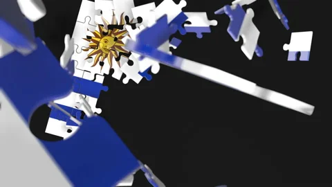 Animation of jigsaw puzzle assemble. Problem solving and completing concept.  Stock Footage 154332064