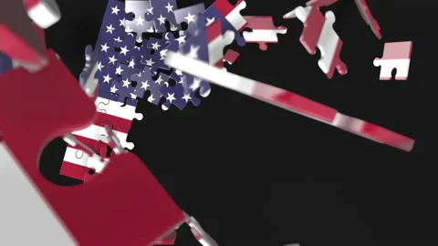 Animation of jigsaw puzzle assemble. Problem solving and completing concept.  Stock Footage 154332305