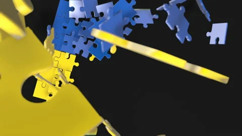 Animation of jigsaw puzzle assemble. Problem solving and completing concept.  Stock Footage 154332565