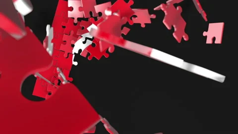 Animation of jigsaw puzzle assemble. Problem solving and completing concept.  Stock Footage 154332775