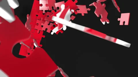 Animation of jigsaw puzzle assemble. Problem solving and completing concept.  Stock Footage 154332822